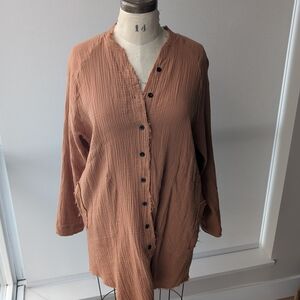 100% Cotton Terracotta Button-Up Tunic